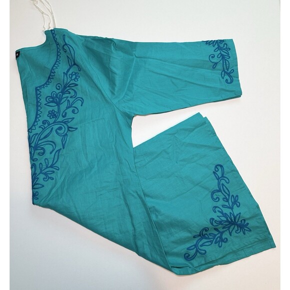 Chances R Blue Embroidered‎ 3/4 Sleeve Cotton Tunic Blouse Resort Wear Women's - Picture 15 of 15